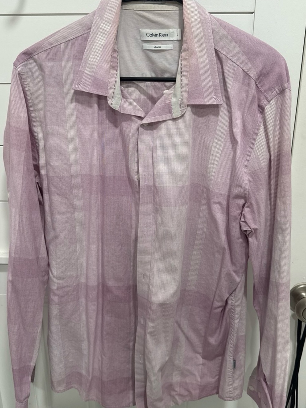 Calvin Klein Men's Light Mauve Plaid Long-Sleeve Dress Shirt